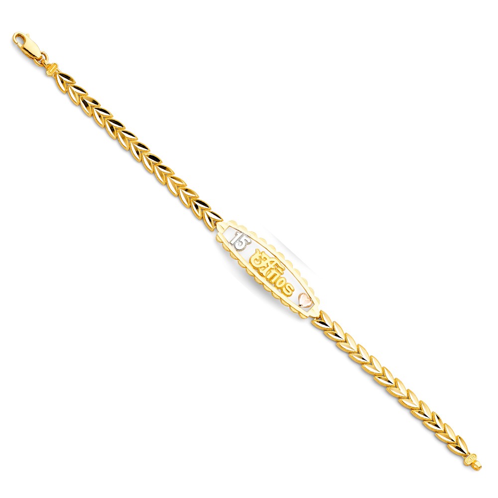 SOLID 14k Tri-Color Gold 3C 15 Years ID Bracelet 7.25″ Womens 7.69g