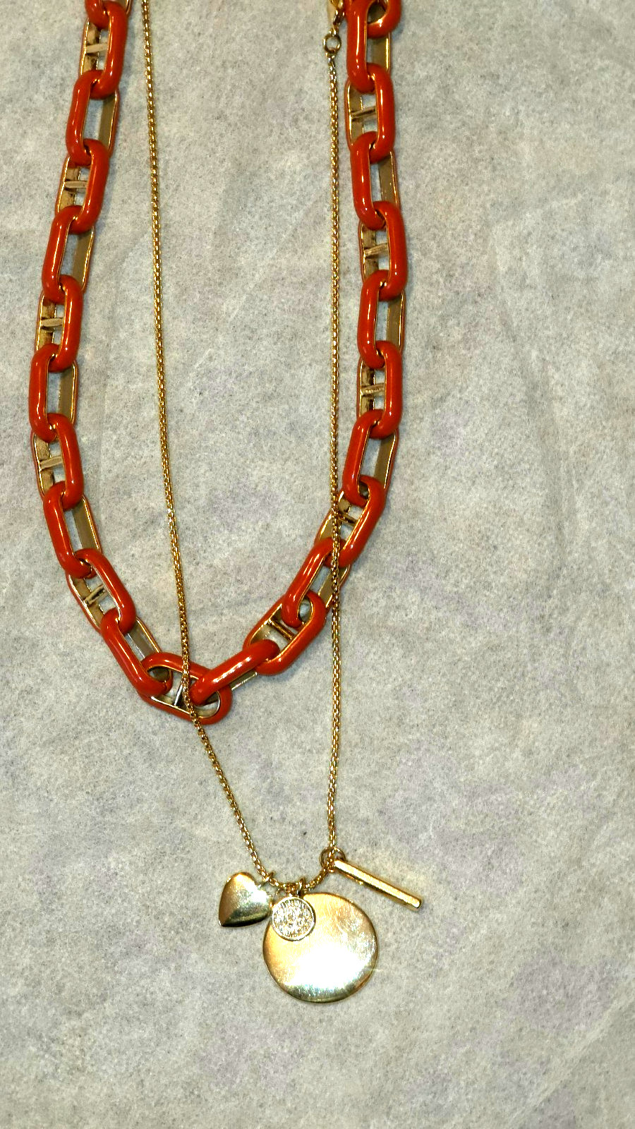 CHICOS ORANGE GOLD TWO IN ONE NECKLACE