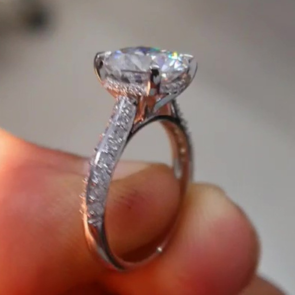 1.90 TCW Round Cut Moissanite Solitaire Engagement Ring In 14k White Gold Plated