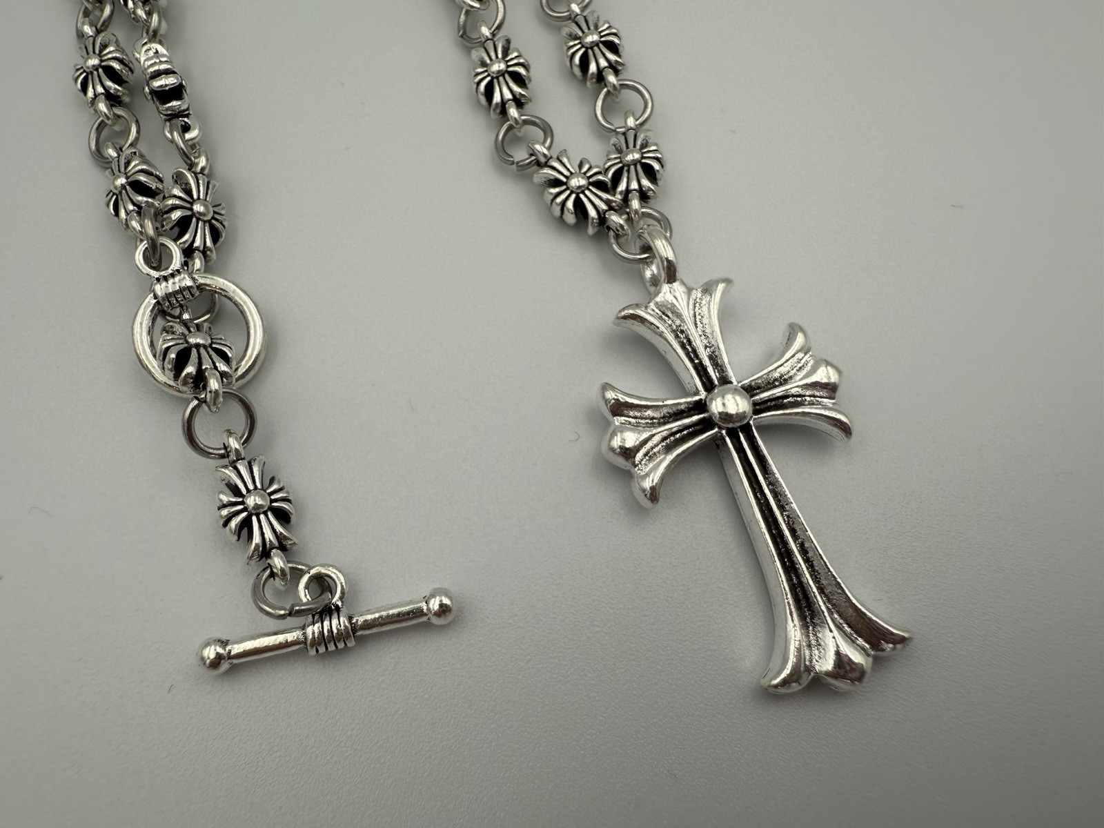 CH chrome Style chain gothic necklace with cross pendant 70cm