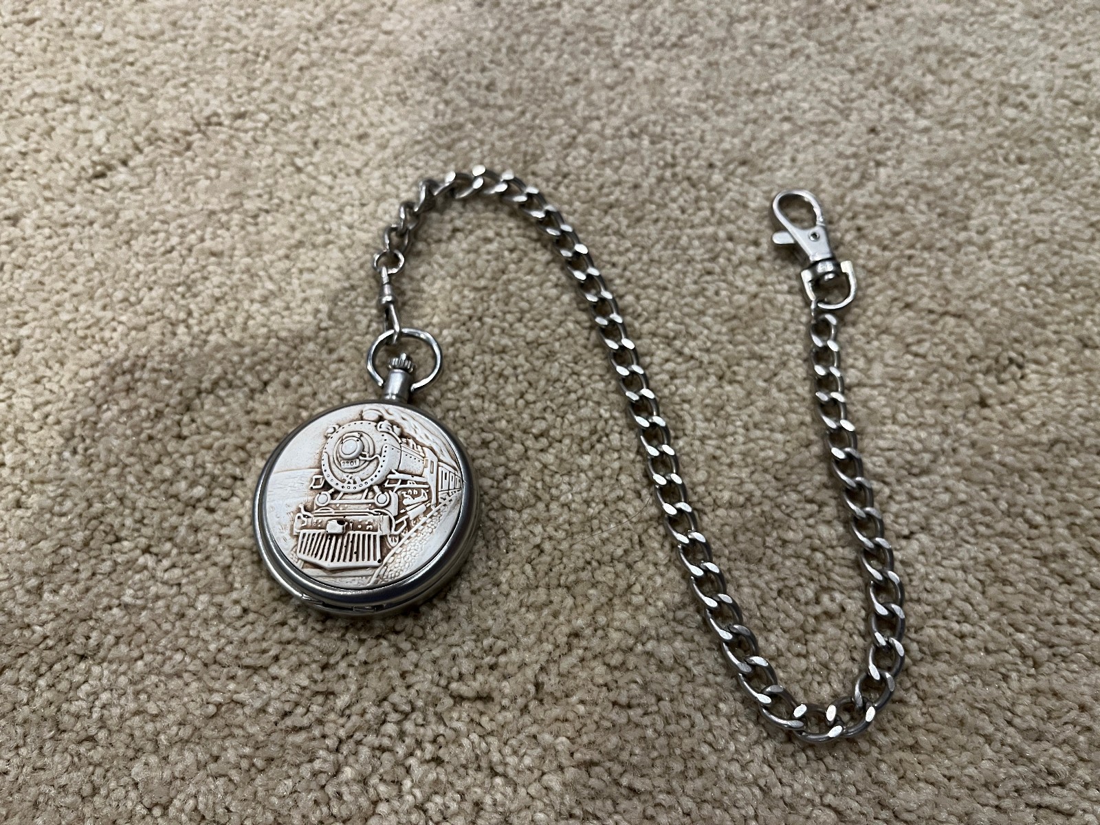Cedar Creek Railroad Train Pocket Watch Quartz Japan Movement NEEDS BATTERY