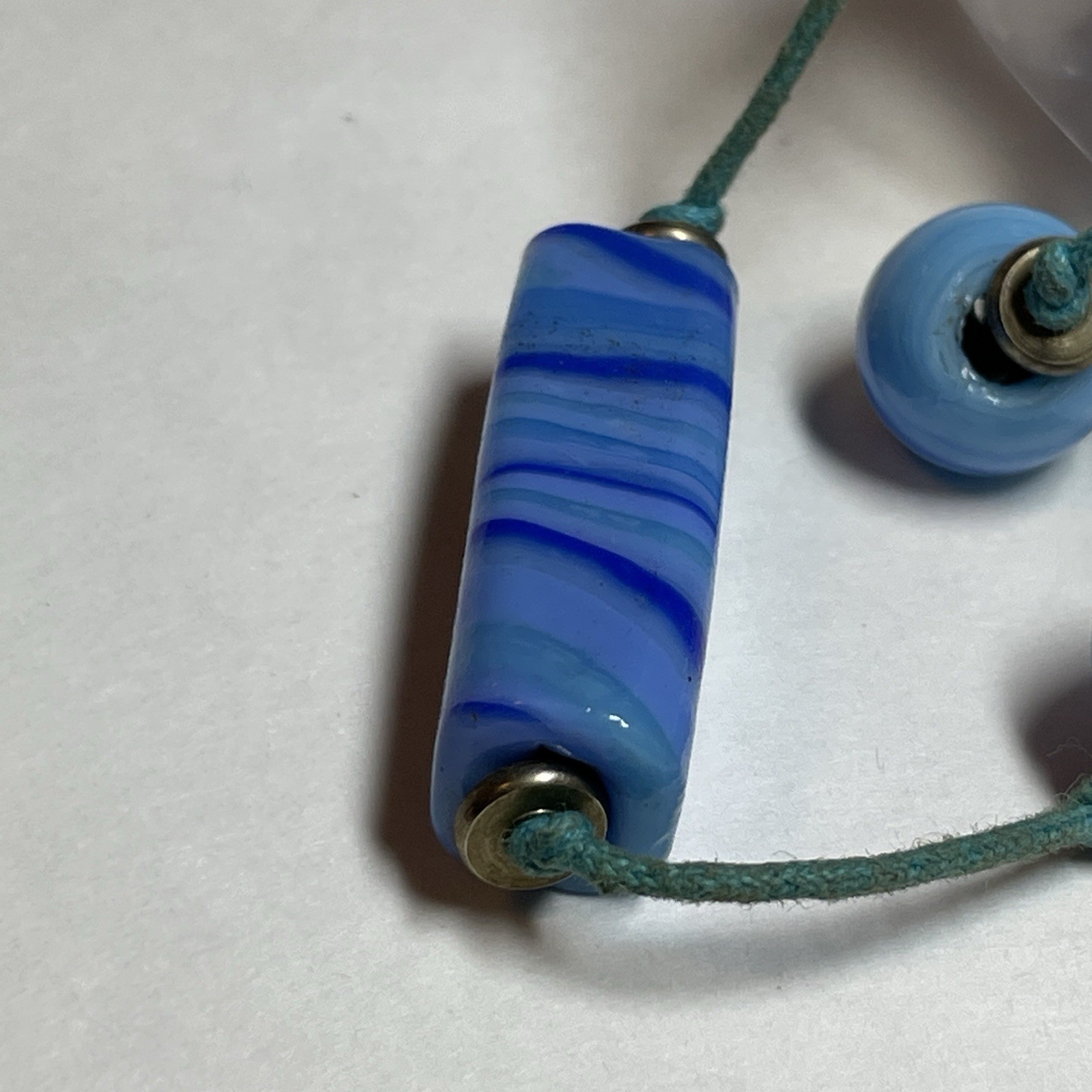 Vintage Handmade Artisan Light Blue & Navy Glass Bead Necklace – Approx 20″
