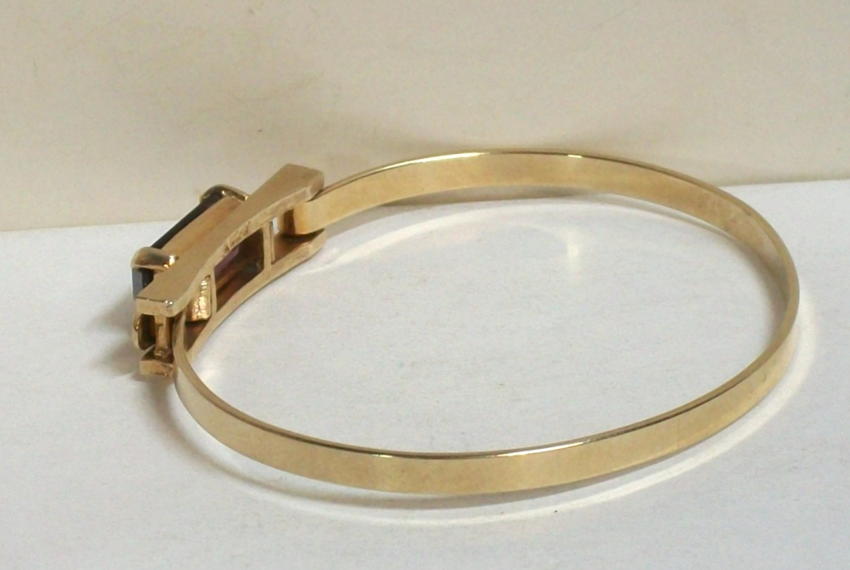 Vintage Purple Rhinestone Bangle Bracelet Hinged Retro Amethyst Glass 1970s Avon