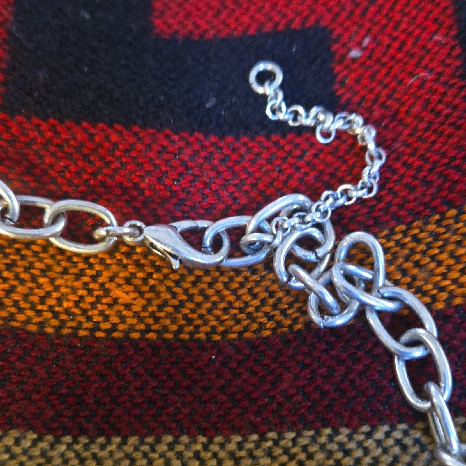 Silver Tone Geometric Statement Charm Pendant Necklace Red Cream Gray