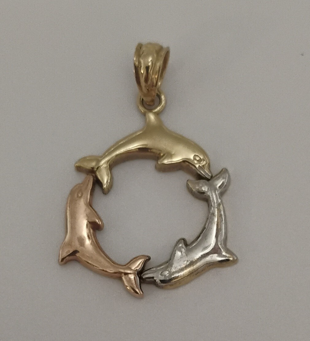 10kt Tri Gold Yellow White Rose Dolphin Pendant Not 14k Stamped 10K For Necklace