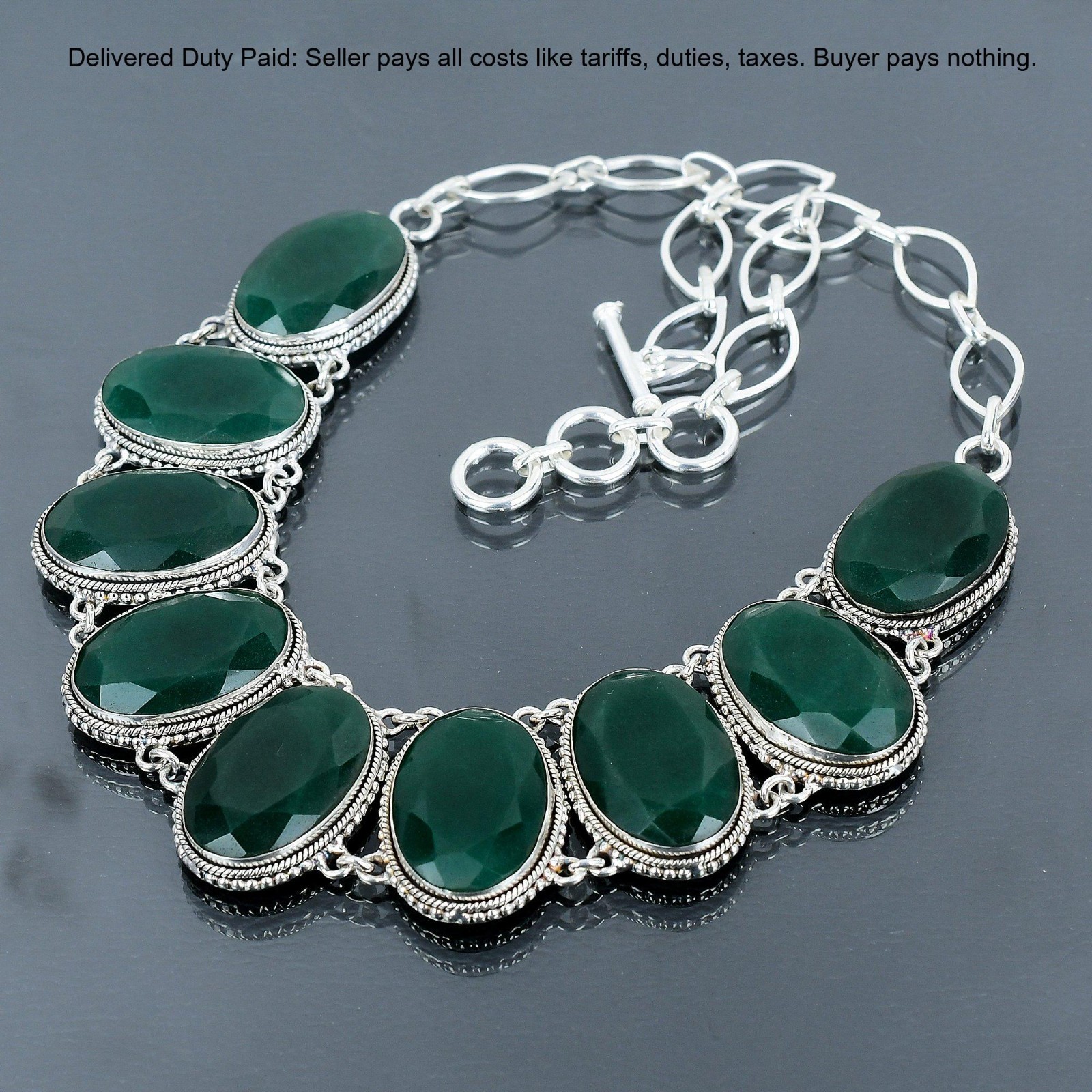 925 Silver Zambian Emrald Gemstone Bezel New Chain Vintage Wife Necklace Jewelry