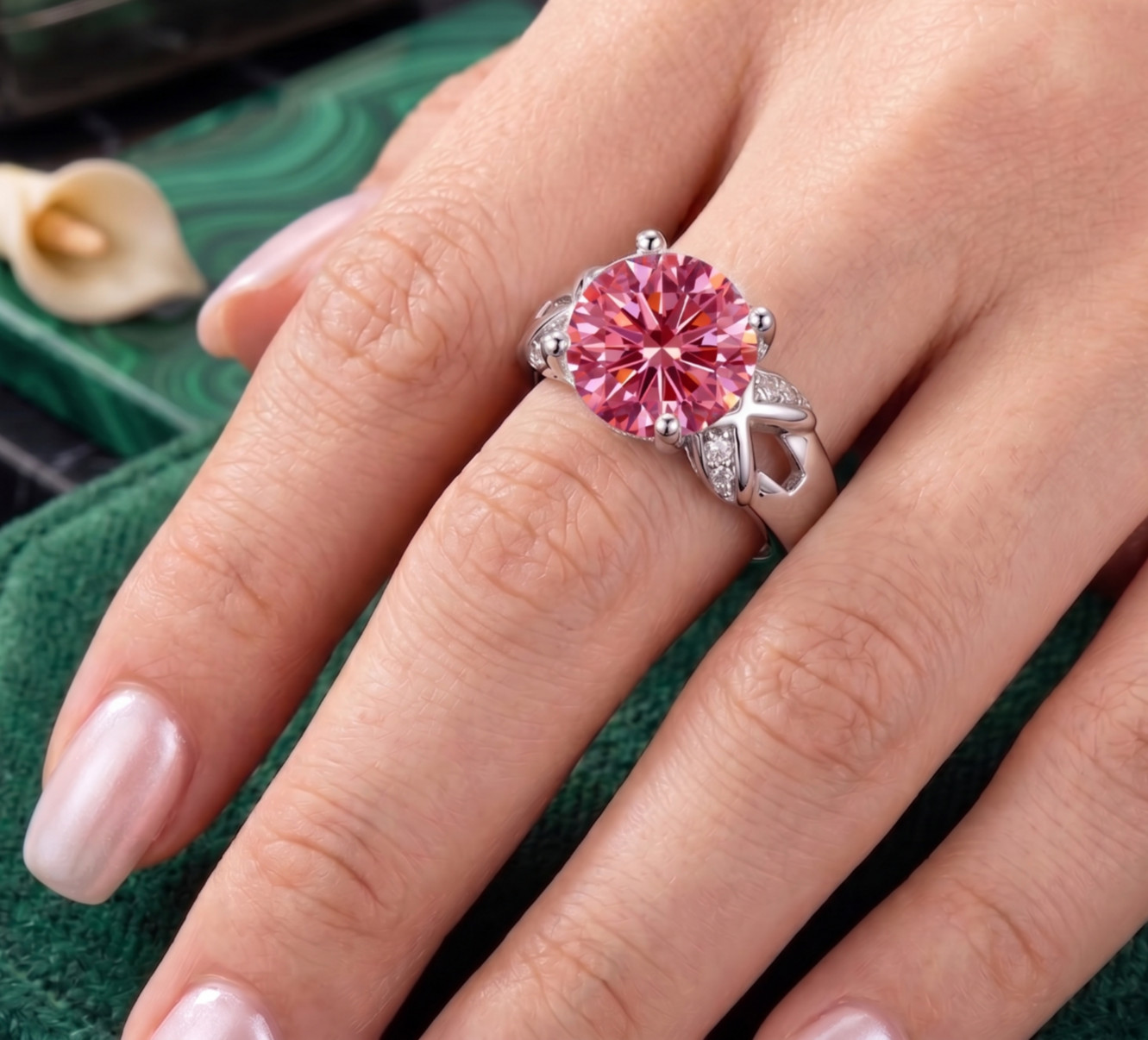 RARE 6.00 Ct Certified Round Shape Pink Natural Diamond Ring White Gold Finish