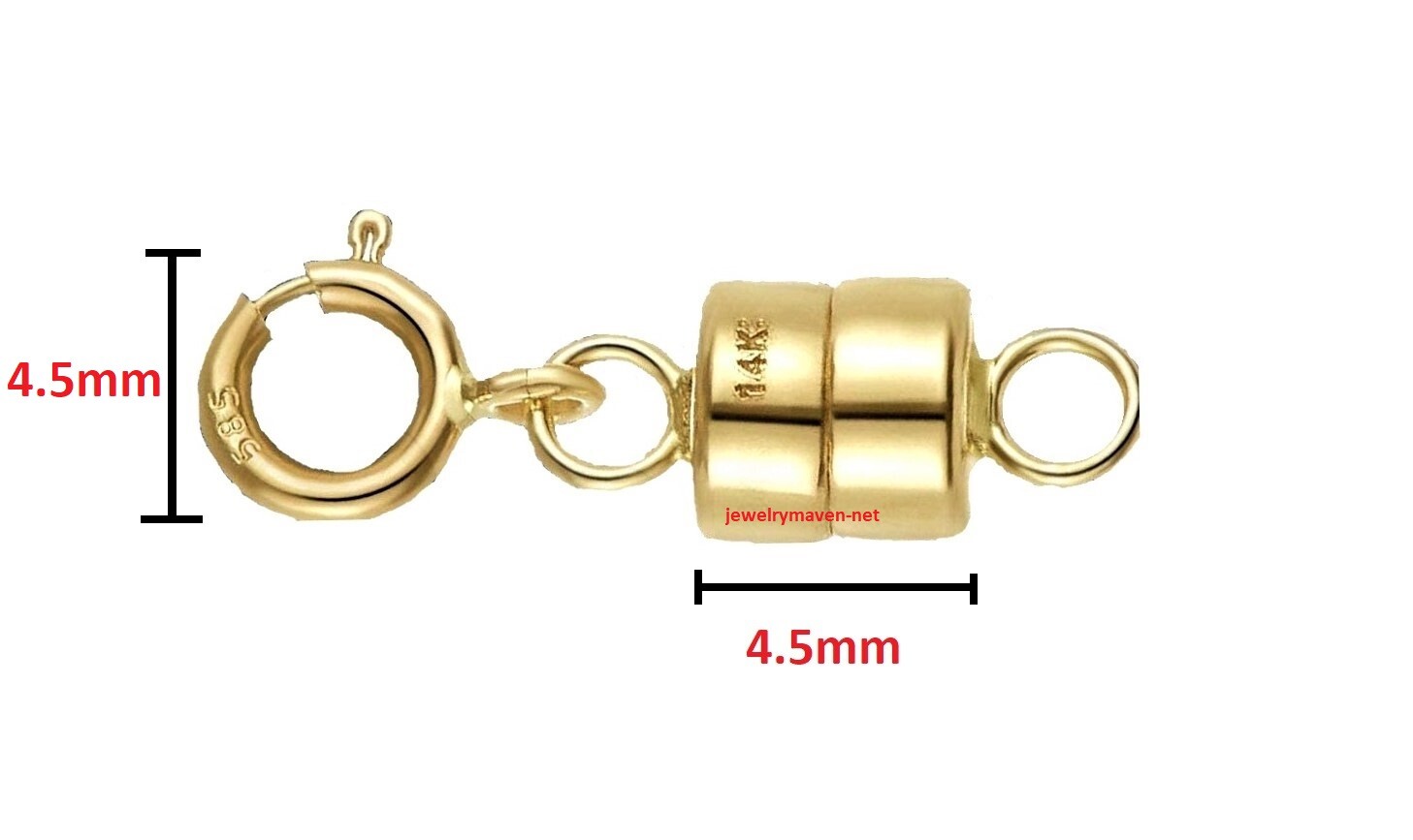 4.5mm 14k MAGNETIC CLASP Converter Yellow Gold Chain 1/2″ Extender Spring Ring