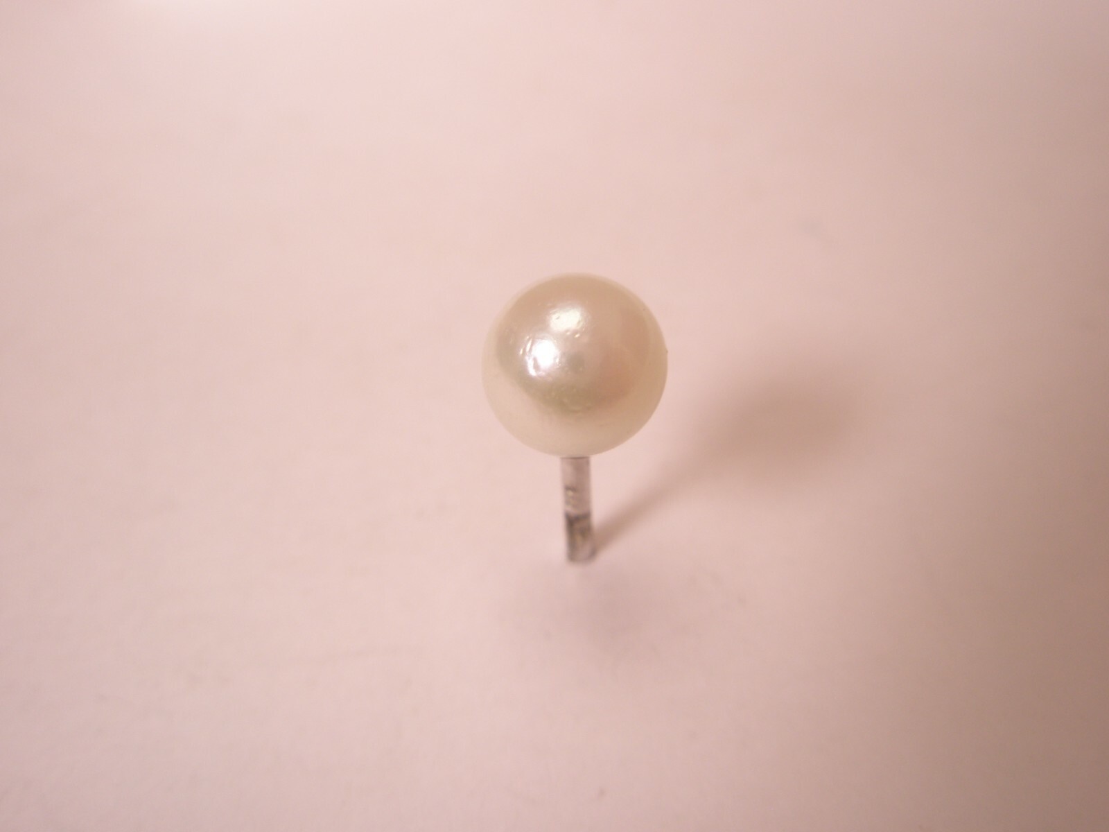 6.5 mm Pearl 14K White Gold Quality Vintage BAB Tie Tack Lapel Pin v36