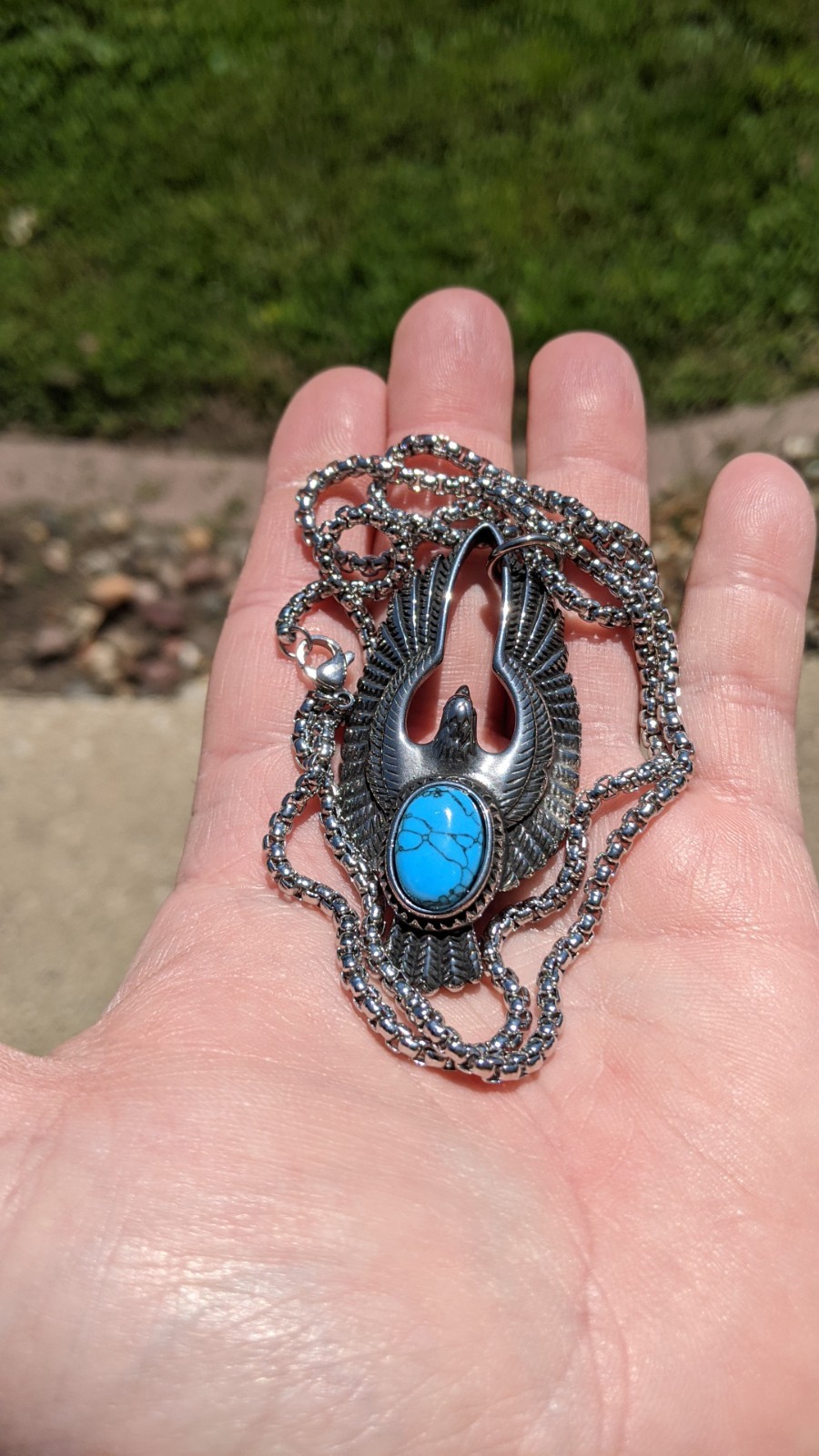 blue howlite eagle pendant with chain 24 inch long in stainless steel