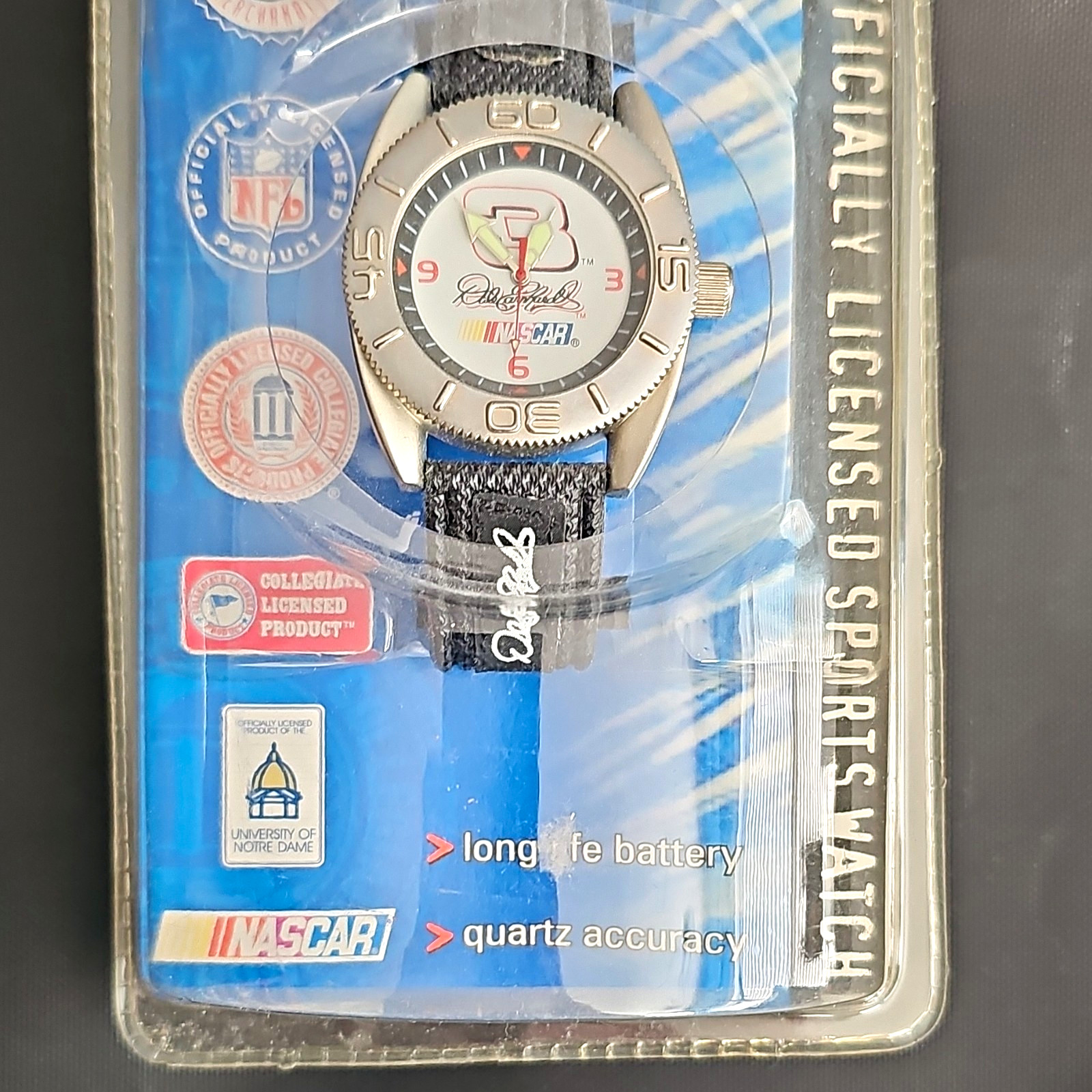Dale Earnhardt NASCAR Quartz Analog Watch Silver Steel Case Black Fabric Strap
