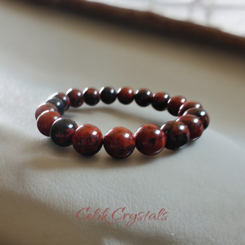 Mahogany Obsidian Bracelet Natural Stones 10mm Stretch Bead Healing Bracelet