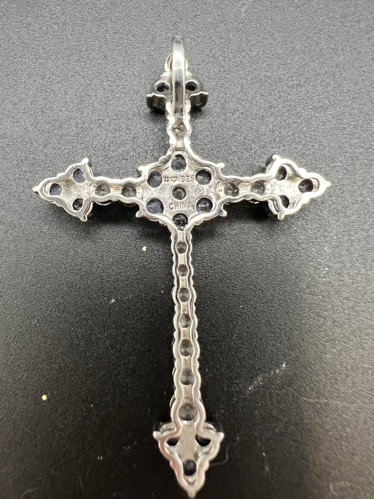 Purple & White/colorless CZ Sterling Silver 925 Cross Pendant