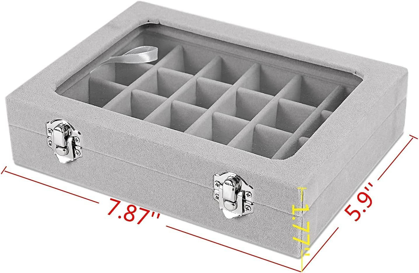 Jewelry Box 24 Grid Velvet Jewelry Tray for Drawers Glass Clear Lid Sho