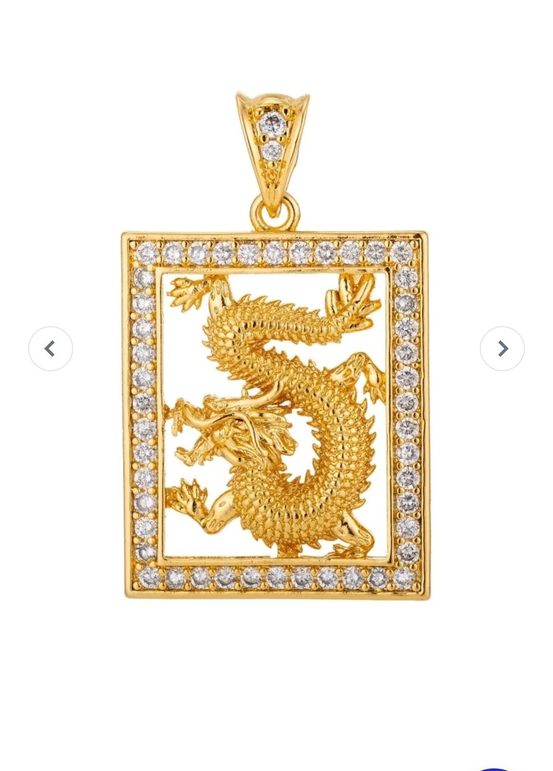 24K Gold Micro Pave CZ Dragon Tablet Pendant Chinese Zodiac Legend Animal Charm
