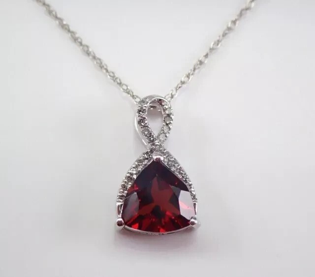 1.50Ct Trillion Cut Simulated Garnet Women’s Charm Pendant 14K White Gold Plated