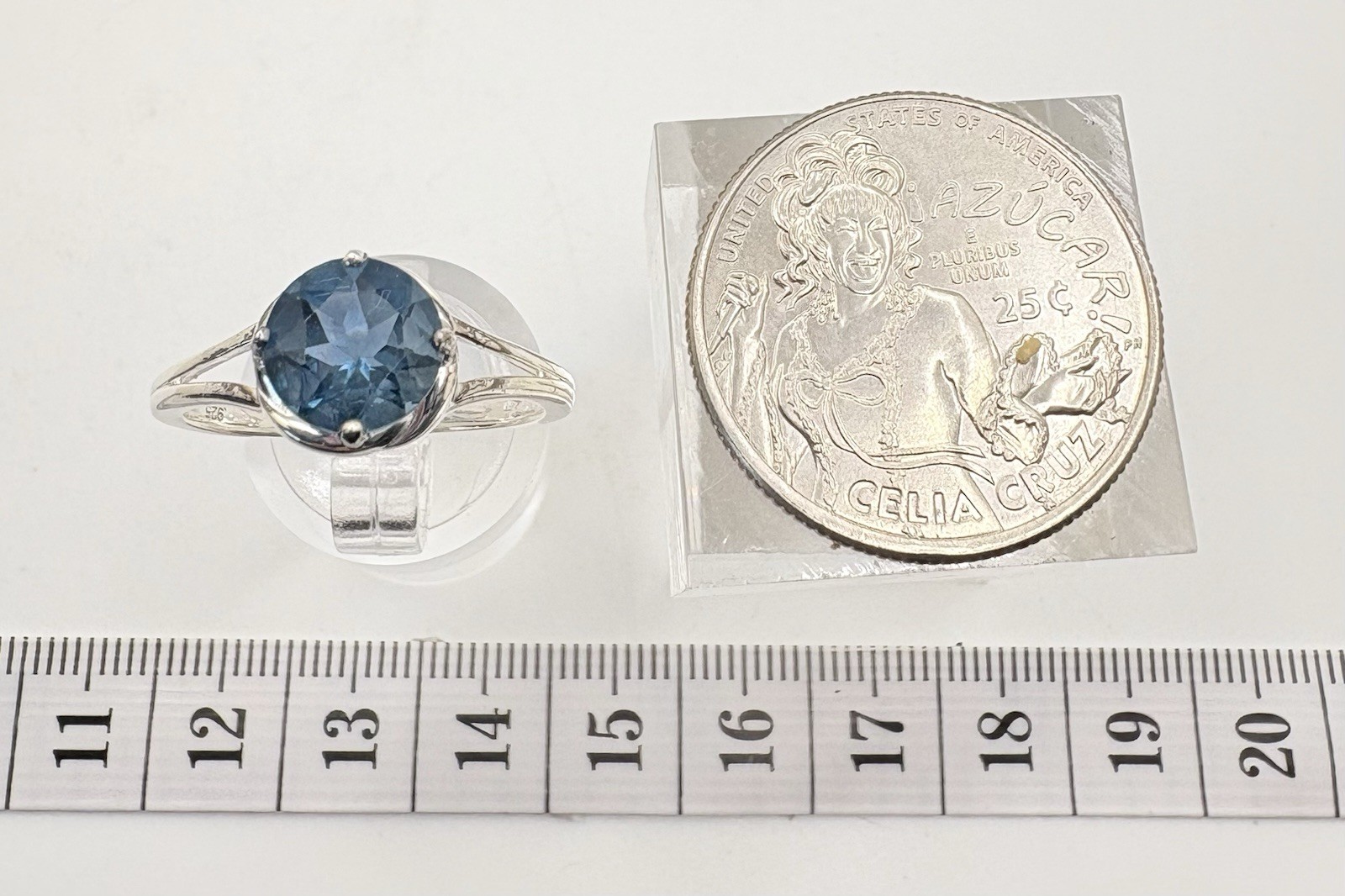 Deep Teal Belgian Fluorite Solitaire Ring 2.40 ctw Sterling Silver Size 9