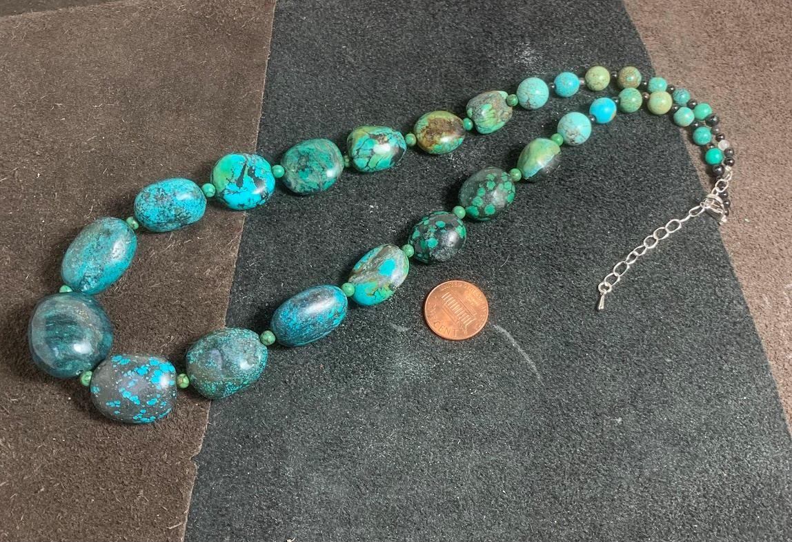 24″ vintage natural turquoise pebble bead necklace/ /(g177a-w3)