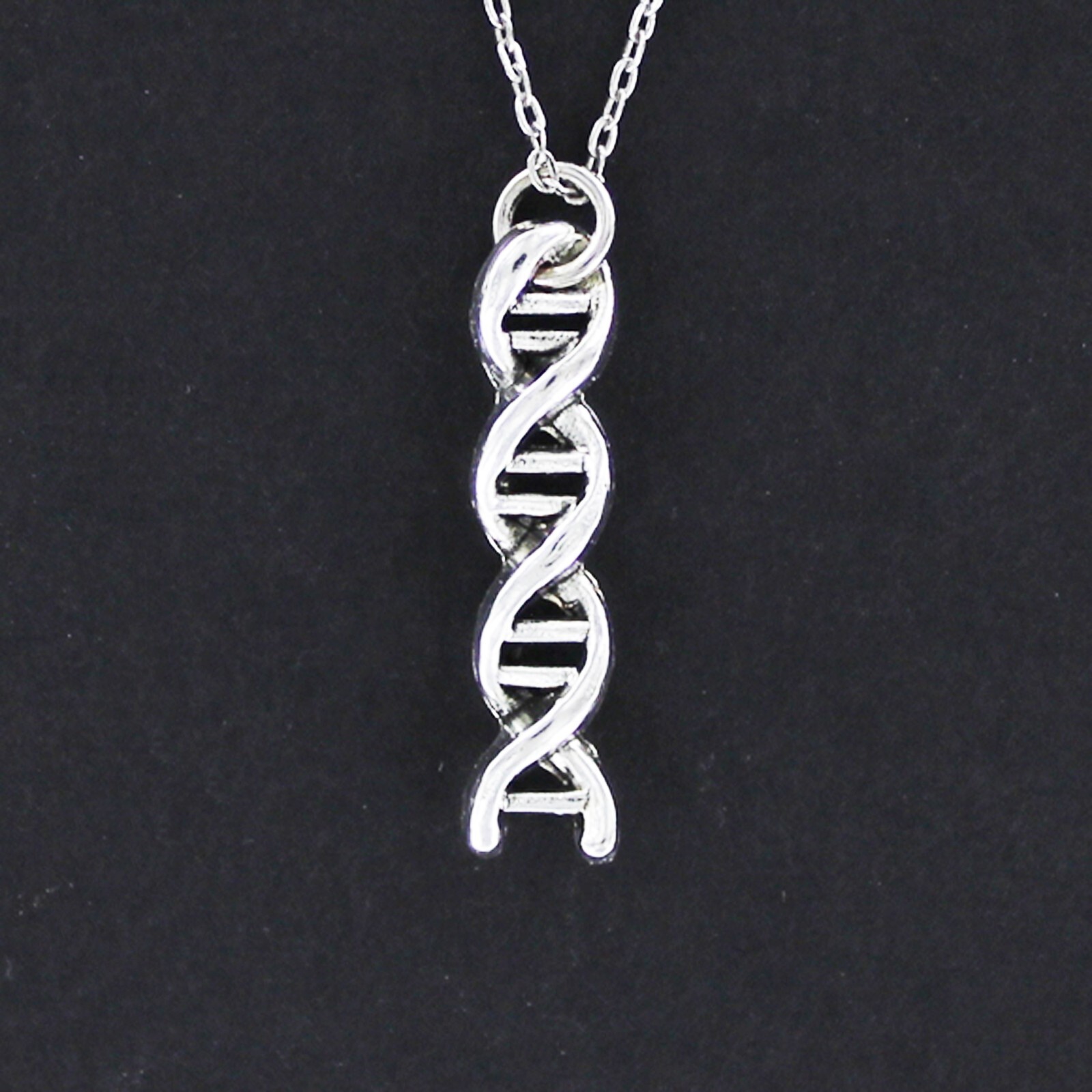 DNA STRAND Necklace on Chain or Charm Only – Pewter Helix Molecule Genetic Gene