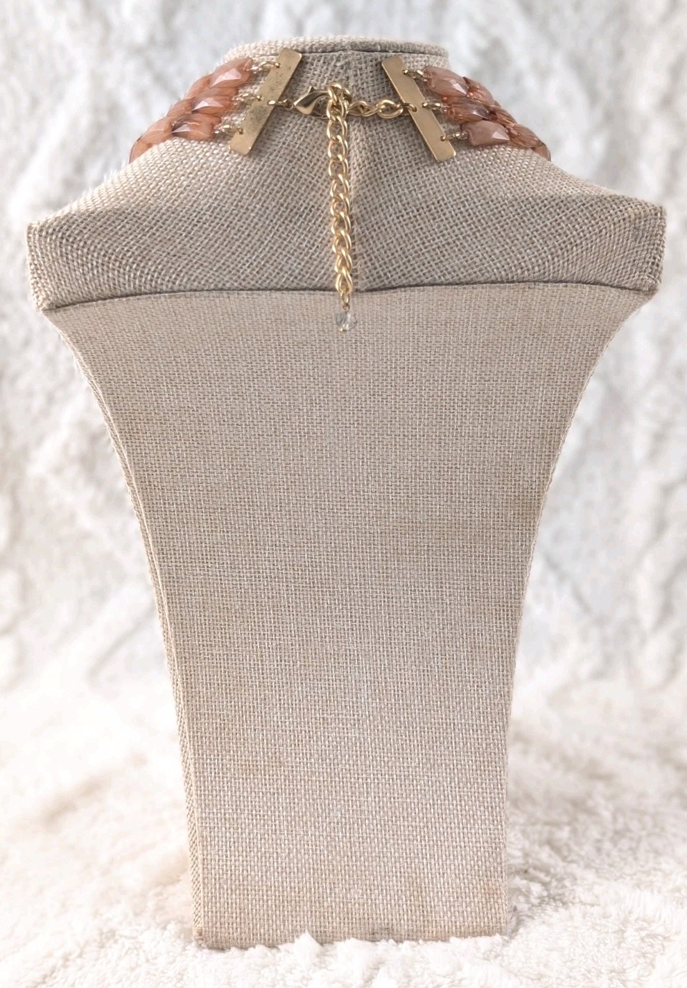 J.Jill Multi Strand Glass Bead Statement Necklace Brown Tan Peach Gold Tone