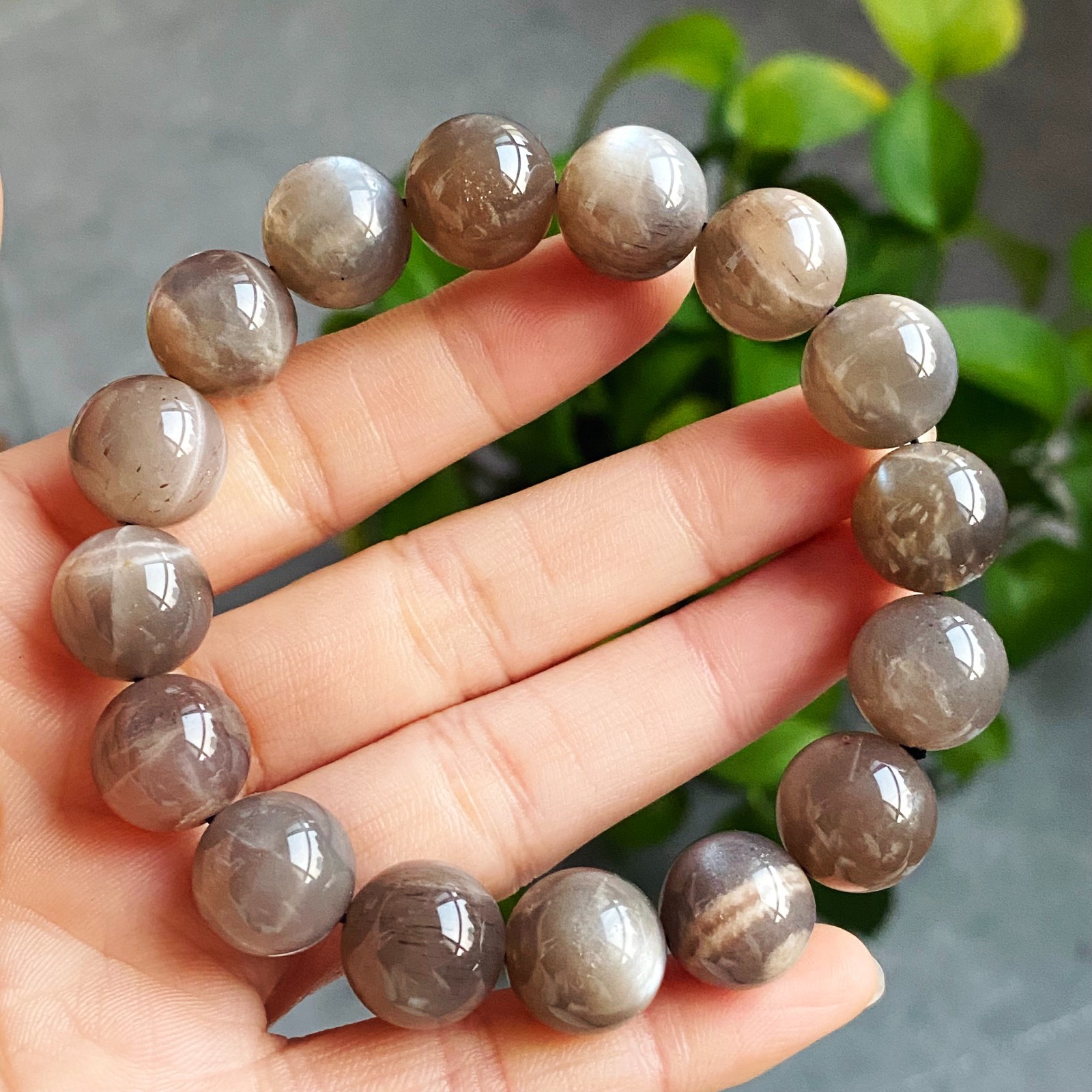 12.8mm Natural Black Sunstone Strong Light Crystal Beads Bracelet 2859