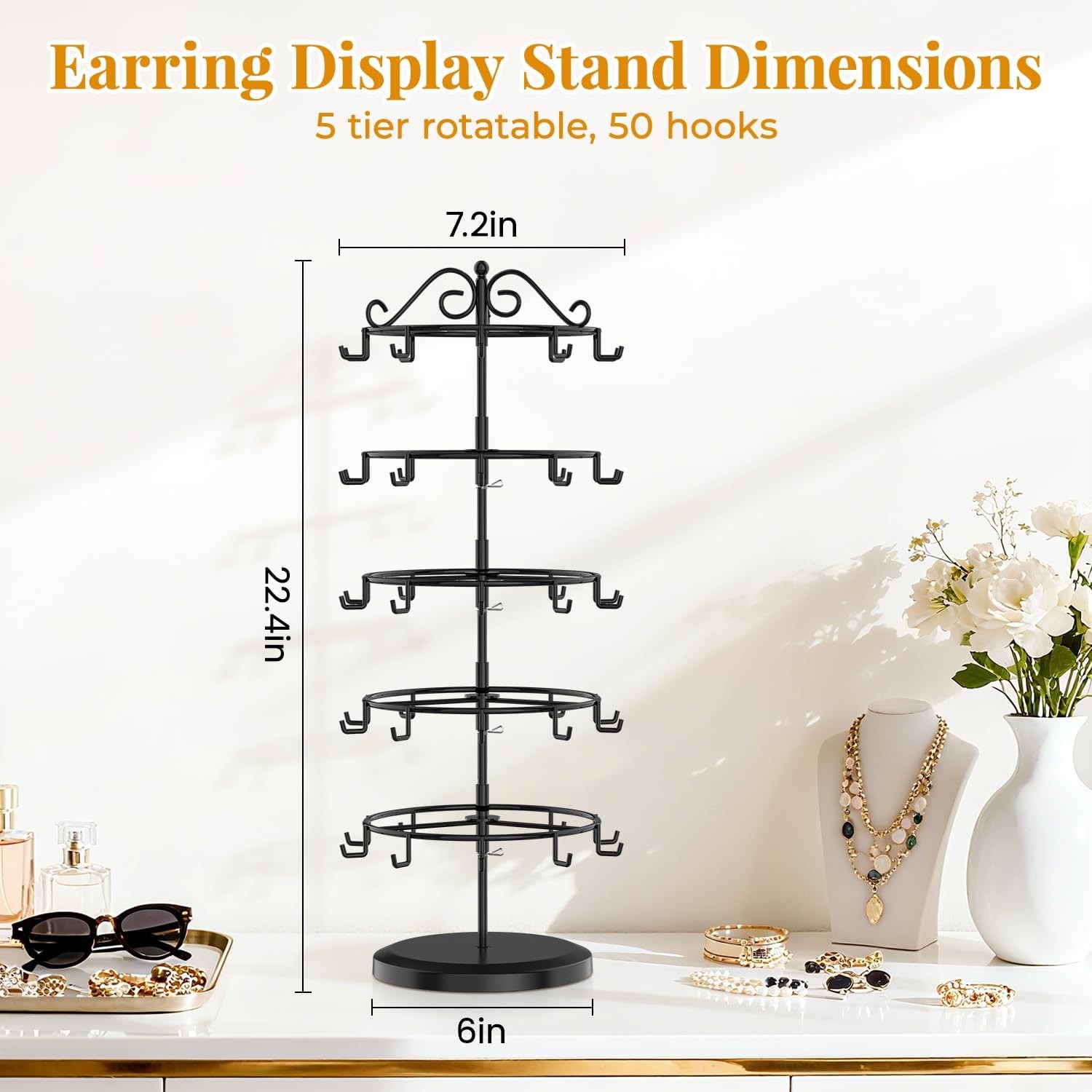 EsLuker.ly Earring Holder Organizer Rotating Display Tree Stand, Adjustable H…