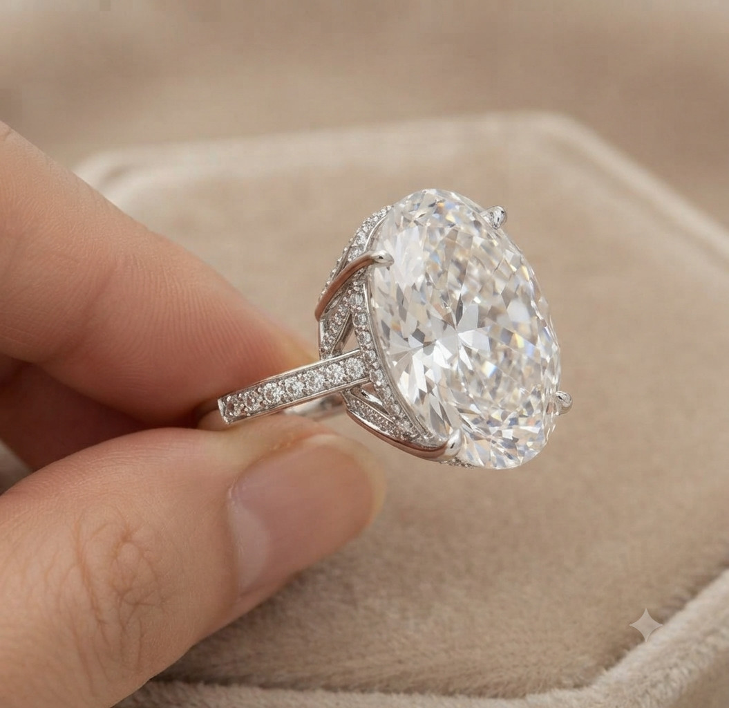 RARE 13.30 Ct Treated White Diamond Solitaire Ring In 925 Silver. Certified