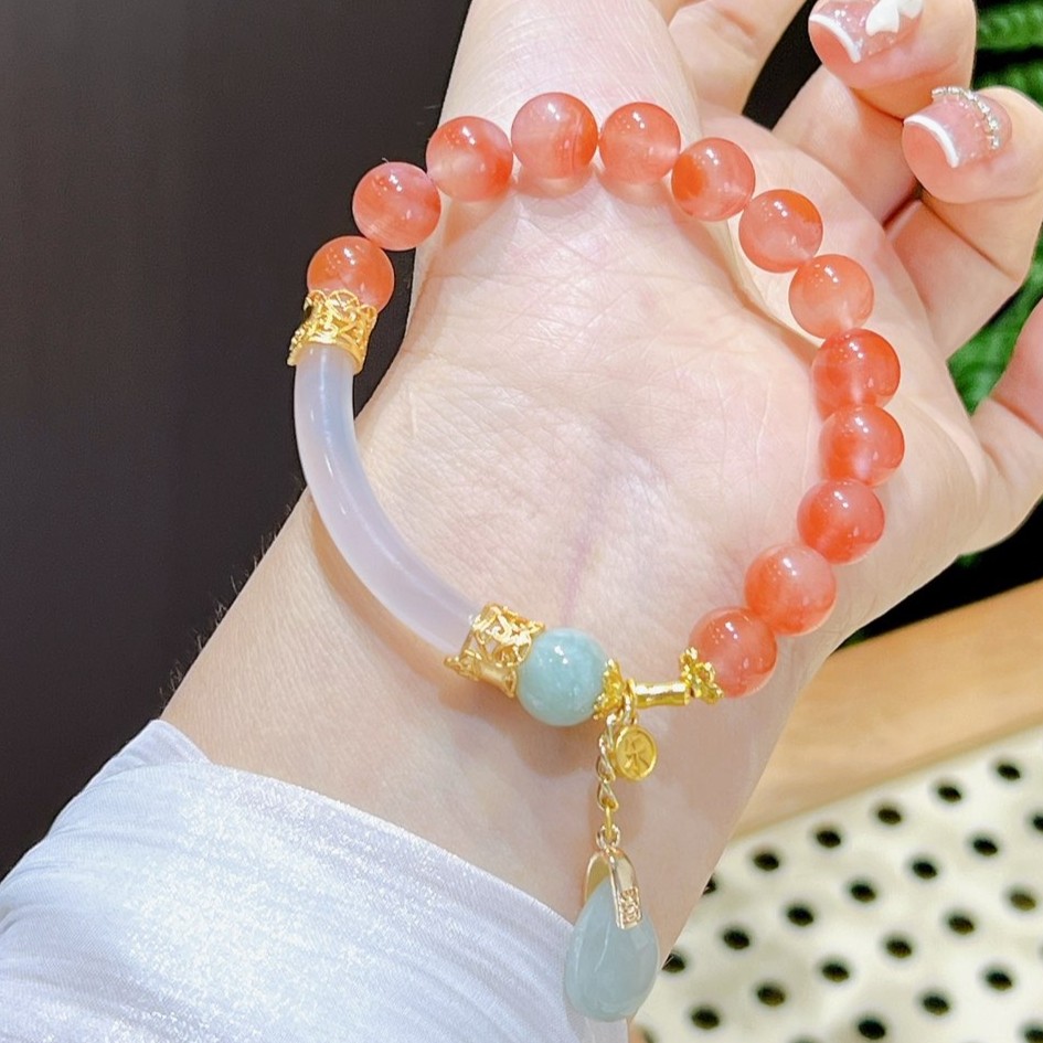 8mm Natural Southern Red Agate and White Agate Handmade Bracelet