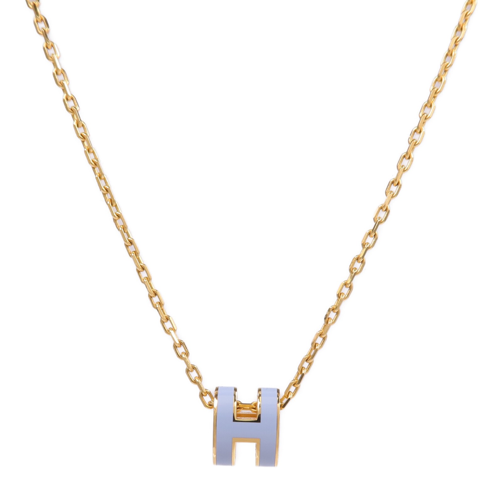 HERMES Mini Pop H Necklace Metal Blue/Gold