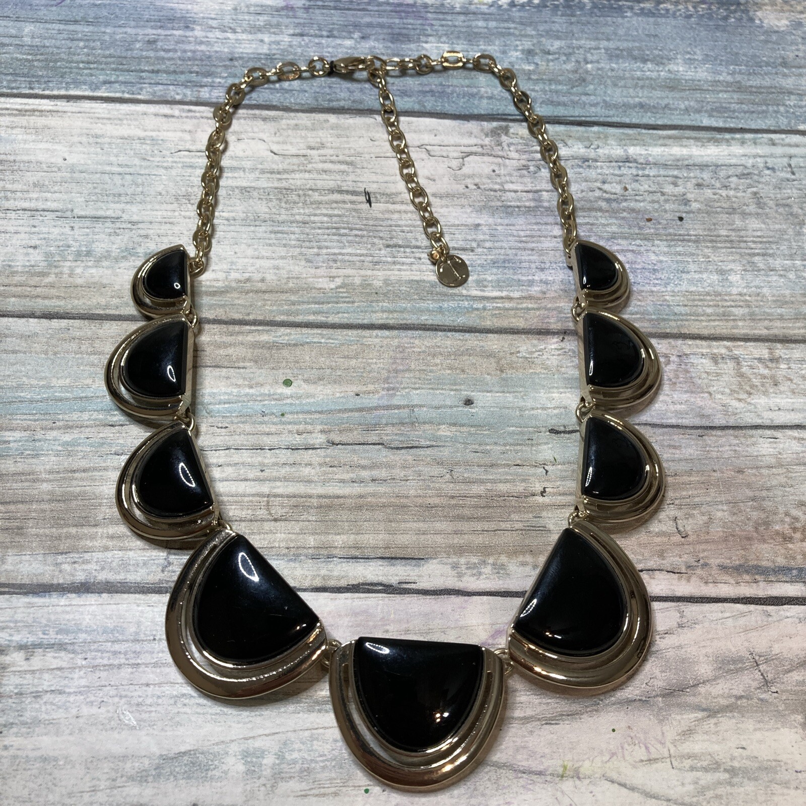Talbots Black Gold Tone Statement Necklace 20″ NWOT