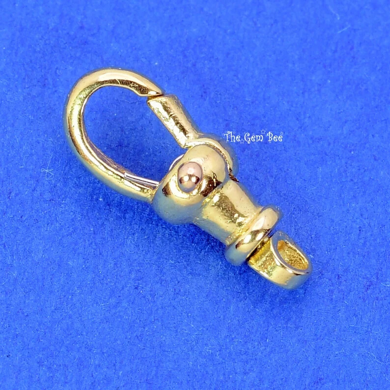5.3mmx14.5mm Small 18k Solid Yellow Gold Swivel Push Lock Dog Clip Antique Clasp