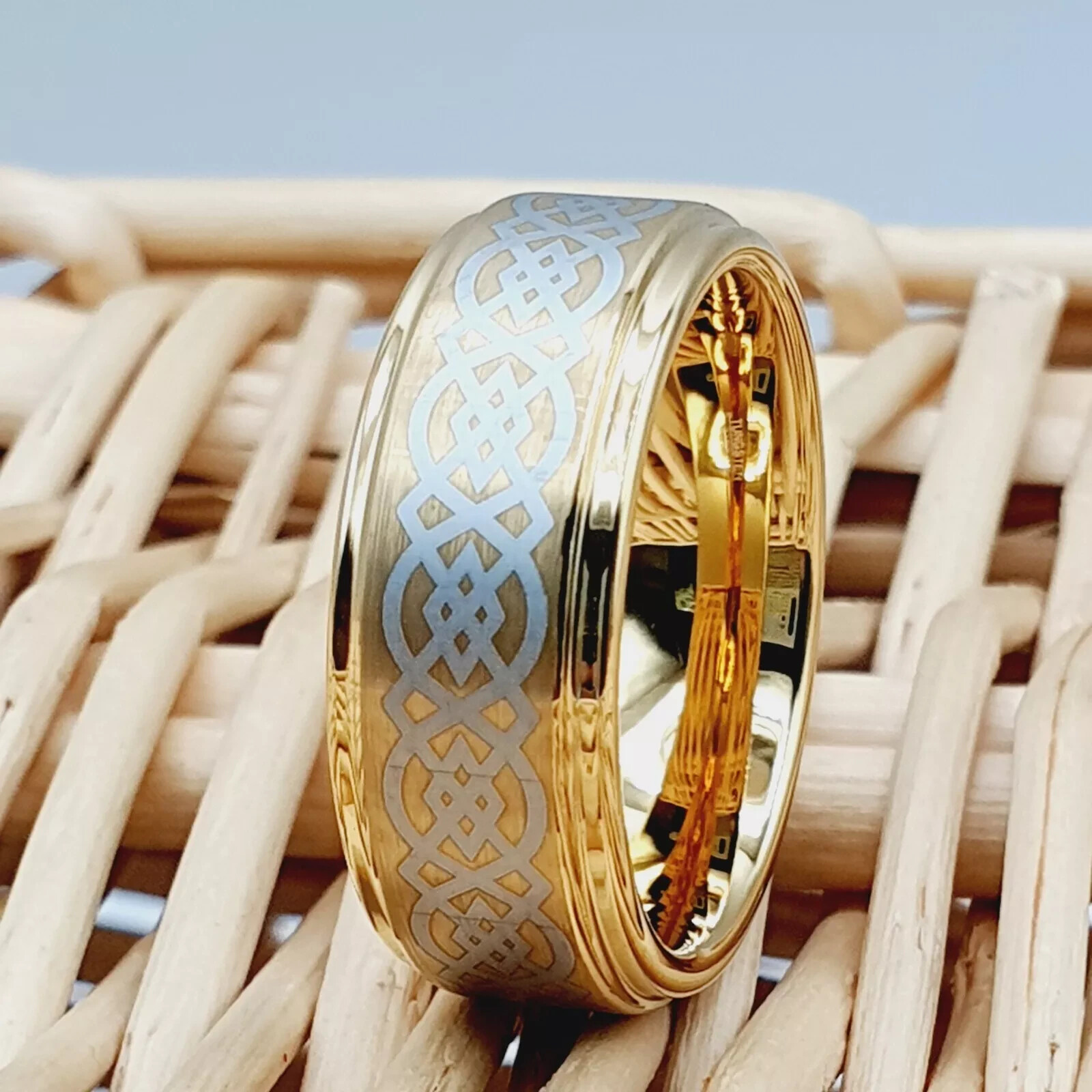 Elegant Gold Tungsten Celtic Knot Band | Couple’s Anniversary & Promise Ring