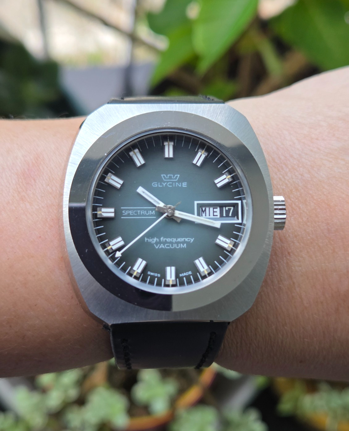Glycine Automatic Watch Vintage Mens High Frecuency Spectrum Vacuum Gray Dial