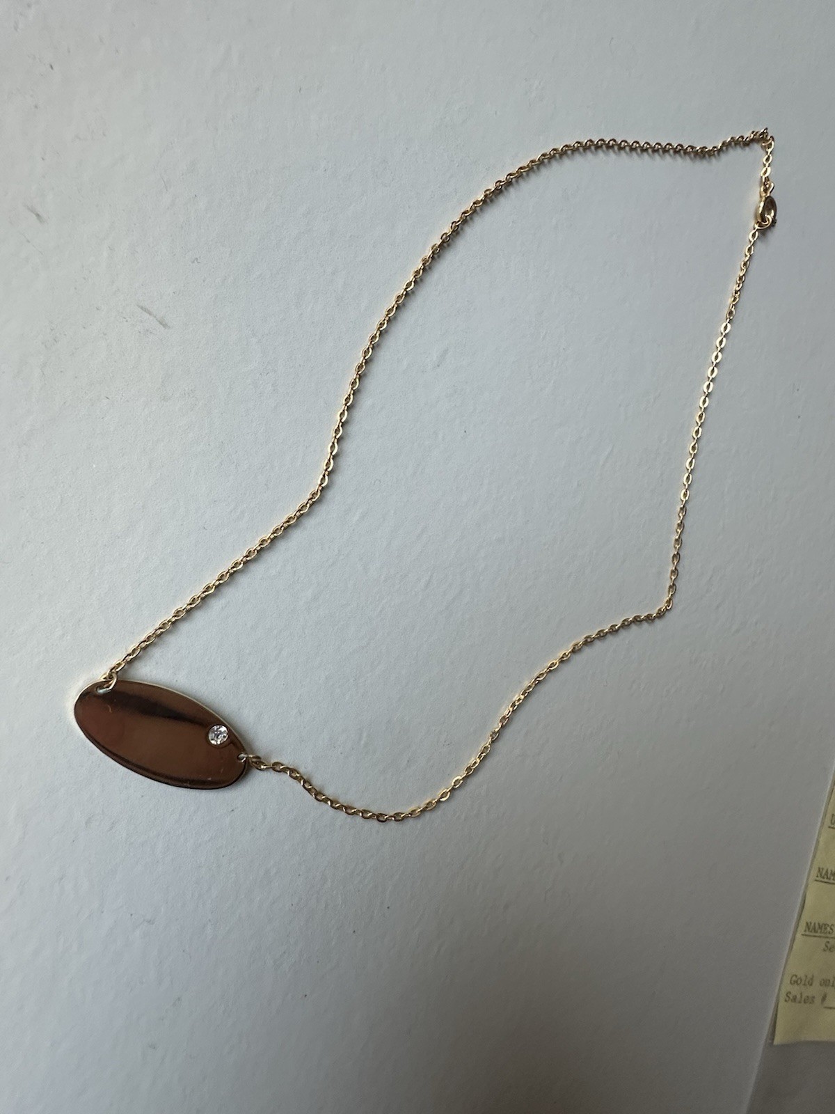 Vtg Gold April Birthstone Necklace .10- 1970s Retail Tag- 15′