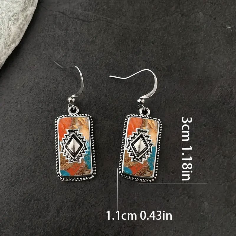 1Pair Navajo Style Southwestern Rectangle Dangle Earrings Boho Inspired Jewelry