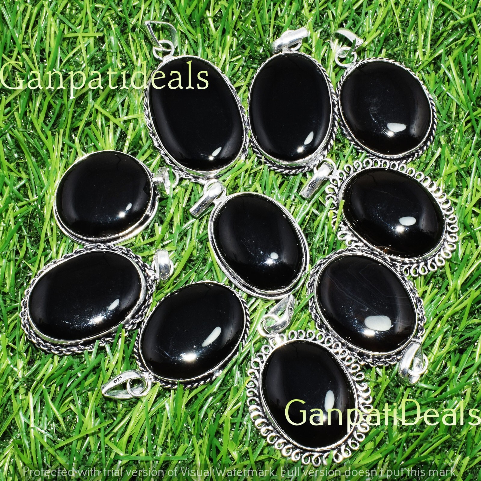 Black Onyx Gemstone 5pcs Wholesale Pendant Lot 925 Silver Plated Ethnic Jewelry