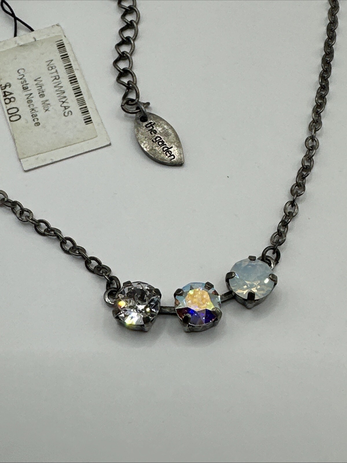 Silver Tone Cup Chain Triple Pendant Opaque AB Rhinestone Pendant 16-18.5 NWT