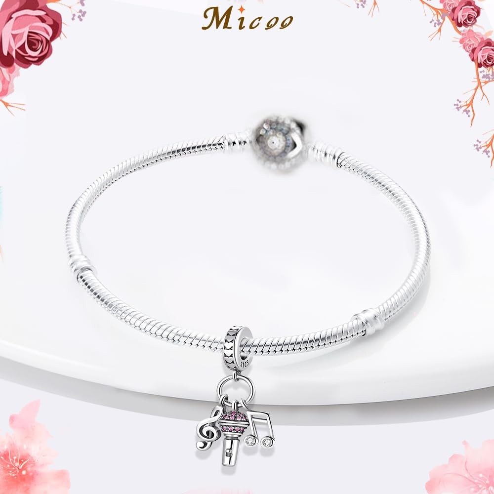 Microphone Charm 925 Sterling Silver Music Bead for Dangle Bracelet Case L