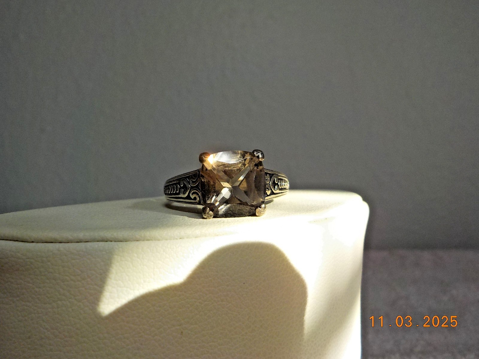 DESIGNER SIGNED “A” 925 FANCY CATHEDRAL SET RING 3 CT SMOKEY TOPAZ? SZ 11
