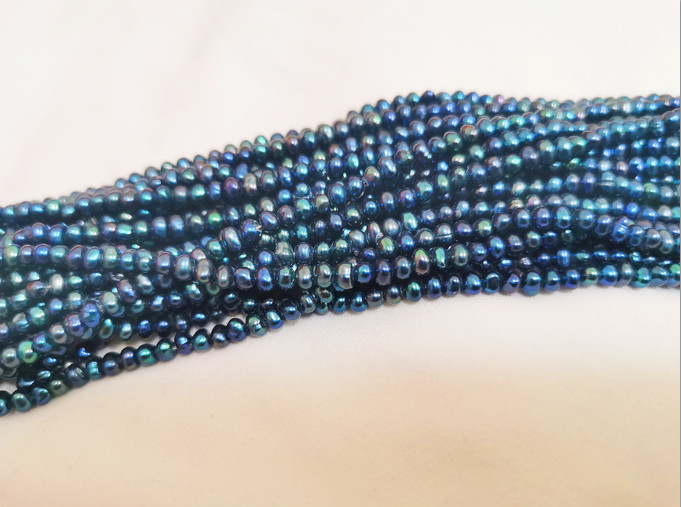 15.2″4mm natural south sea genuine black blue unfinished pearl necklace DIY