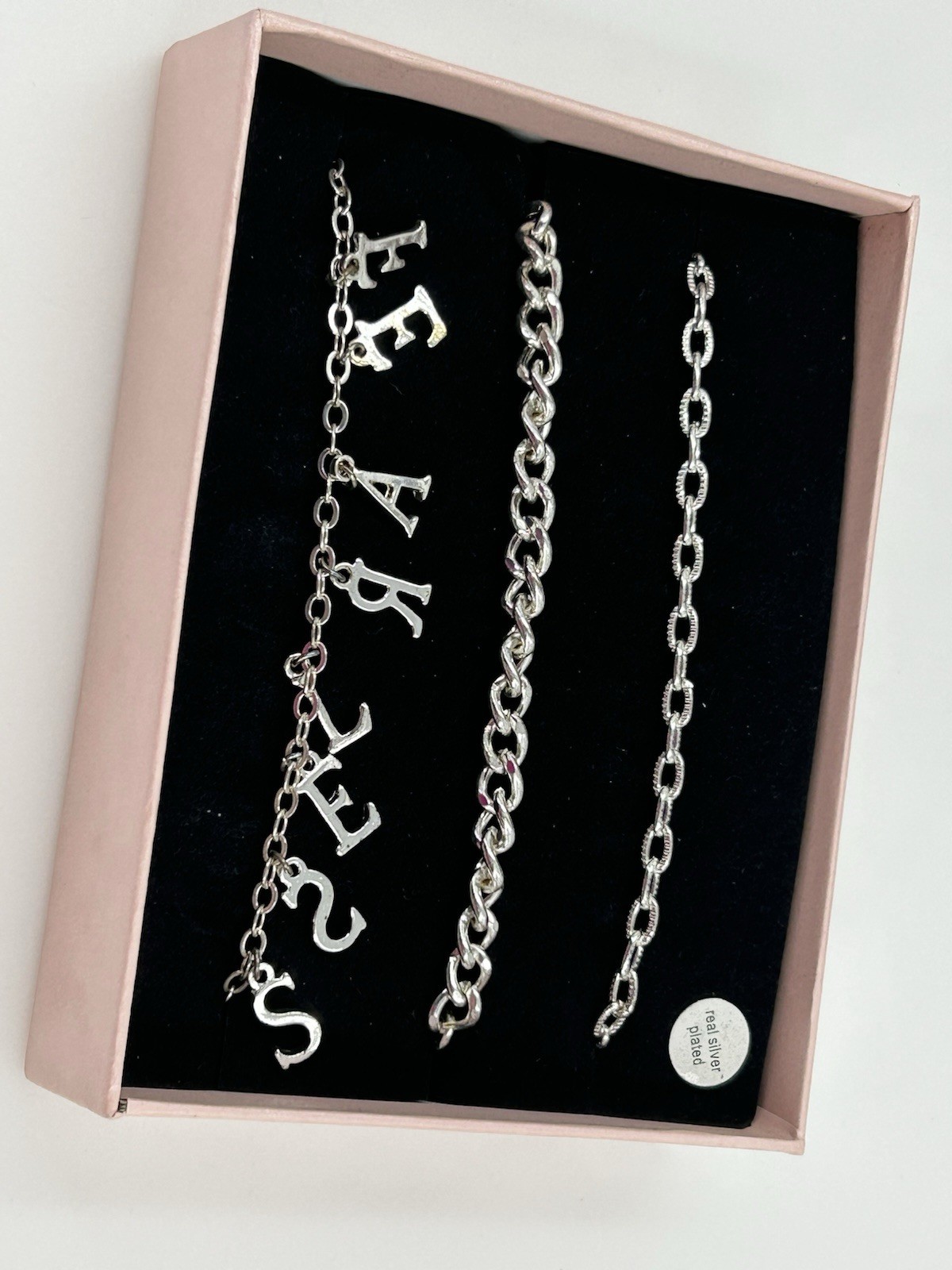 IZZY & Liv 3 Piece Anklet Set FEARLESS Silver Tone Womens 9-11 Inch Silver Plate