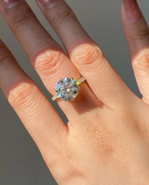 2Ct Round Cut Real Moissanite Solitaire Engagement Ring 14K White Gold Plated