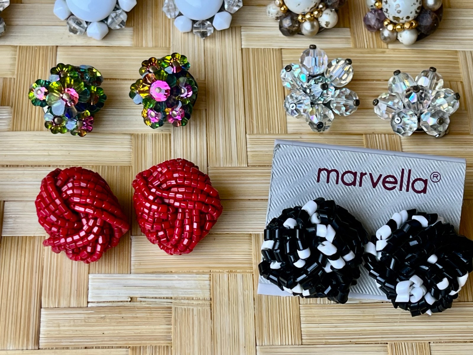 Lot 20 Pairs Vintage Clip On Cluster Earrings 2 Signed: Castlecliff, Cathe