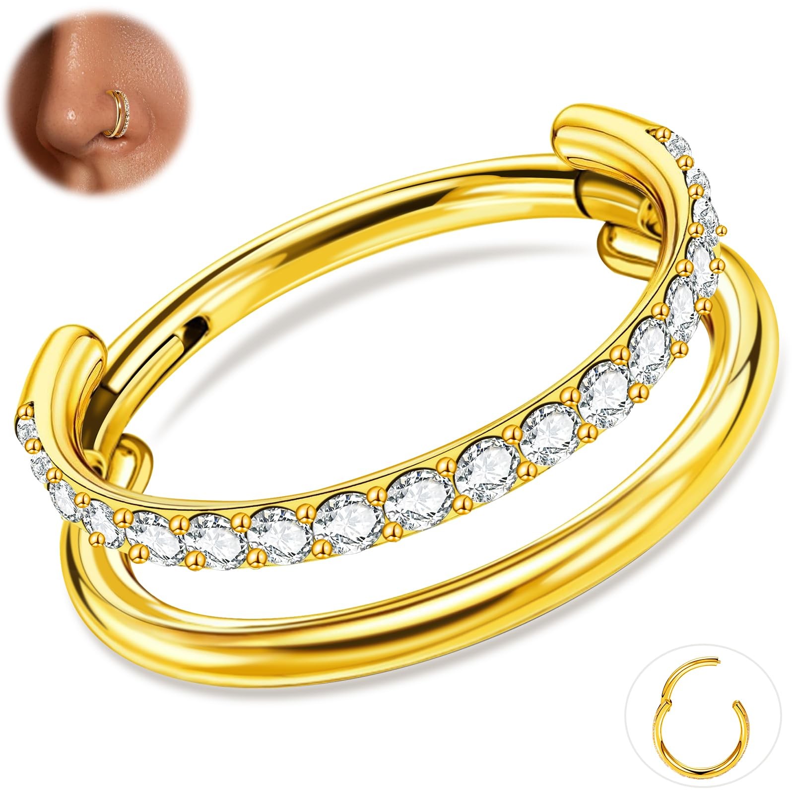 ONESING Nose Rings Hoop for Women 18G Titanium Clicker 18G(1mm)-12mm, Gold