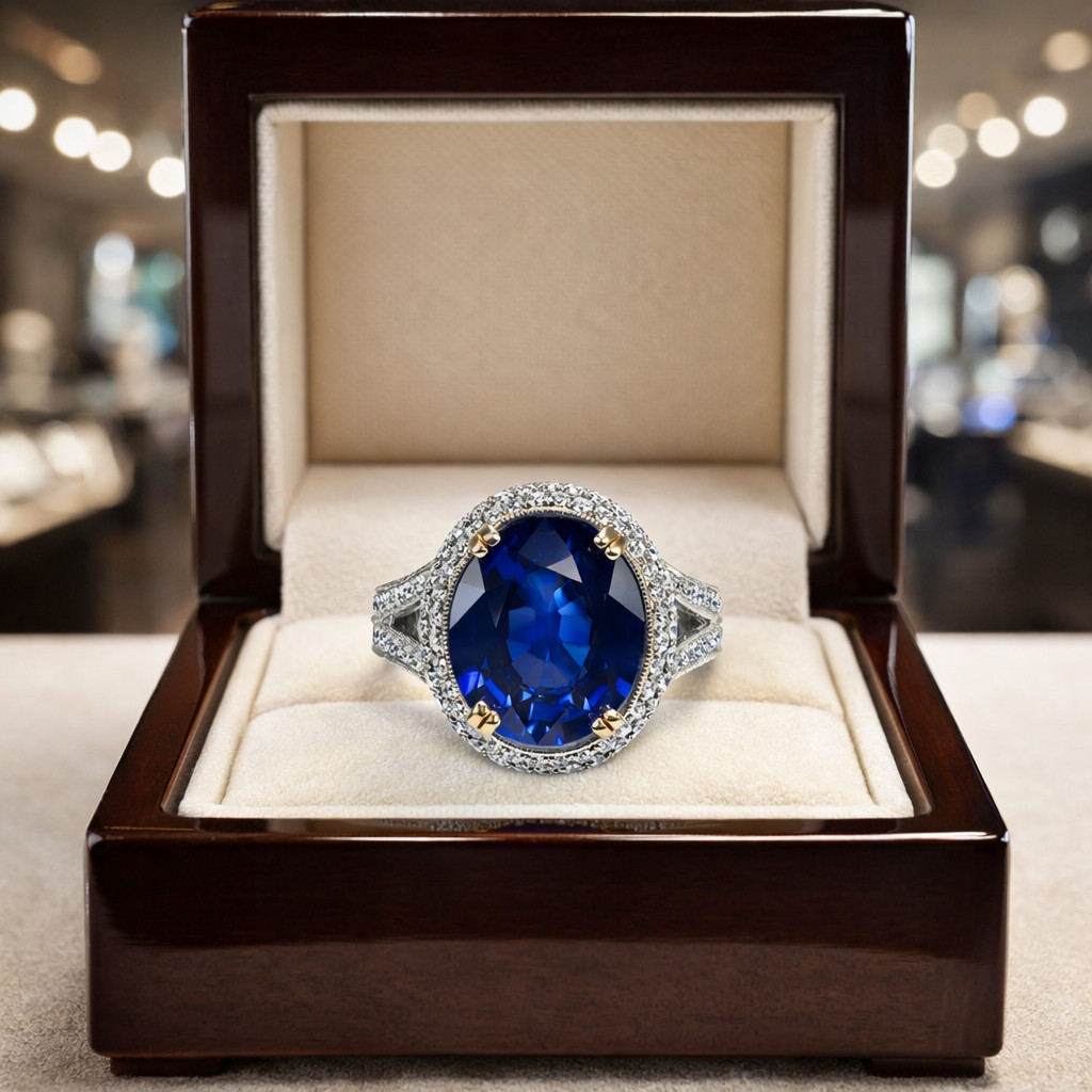 6.50 Ct Oval Natural Sapphire & Diamond Wedding Gift Ring 14K White Gold Size 6