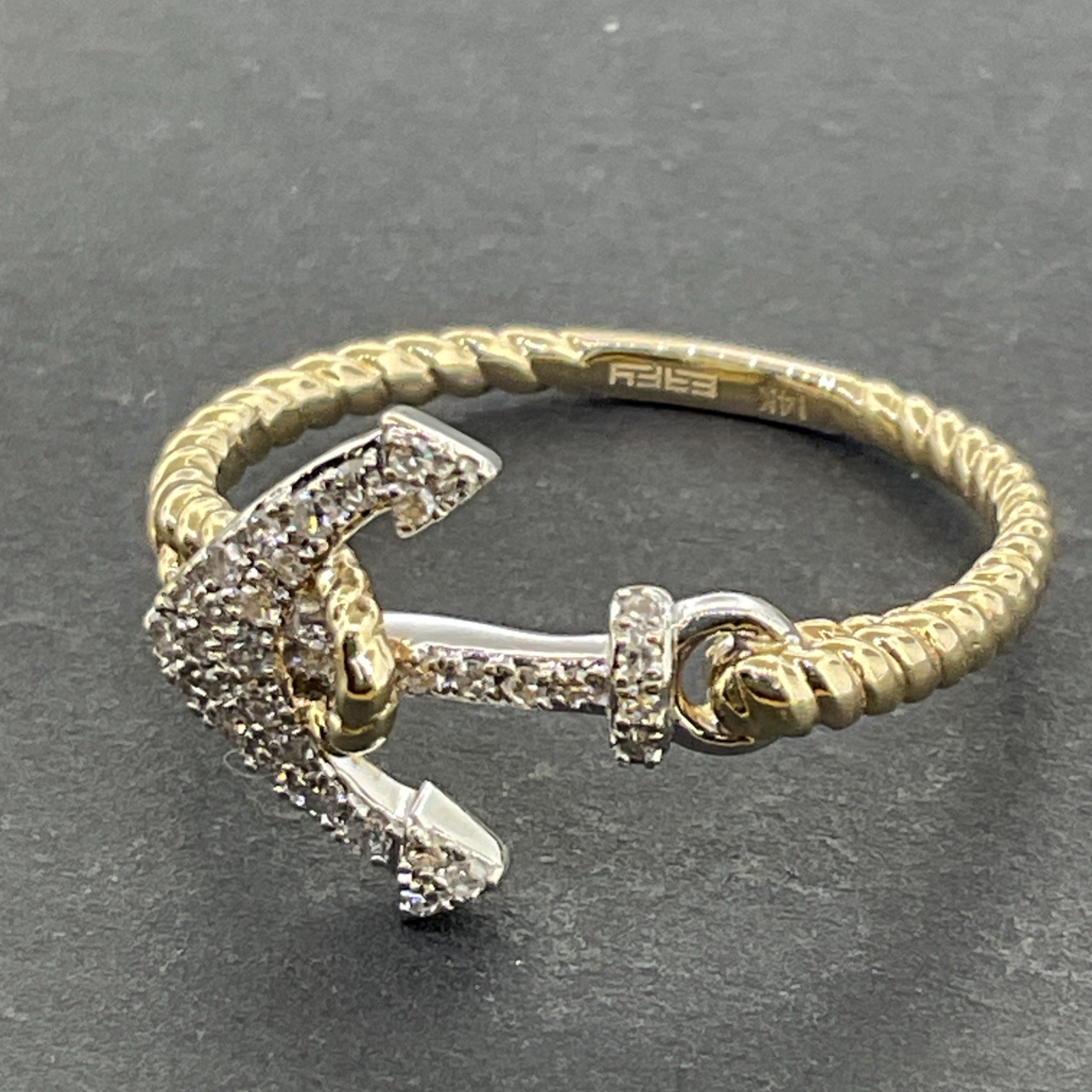 EFFY 14K Yellow Gold Diamond East West Anchor Ring Size 7.25