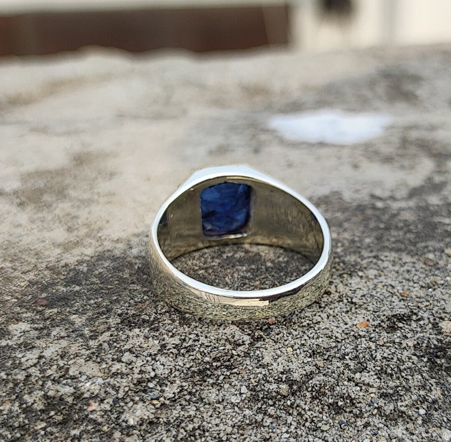 Natural Blue Sapphire Statement Ring 925 Silver Vintage Ring Handmade Jewelry