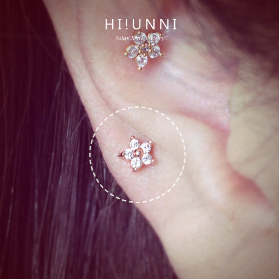 16g flower cartilage earring, helix conch tragus earrings, labret (optional),1pc