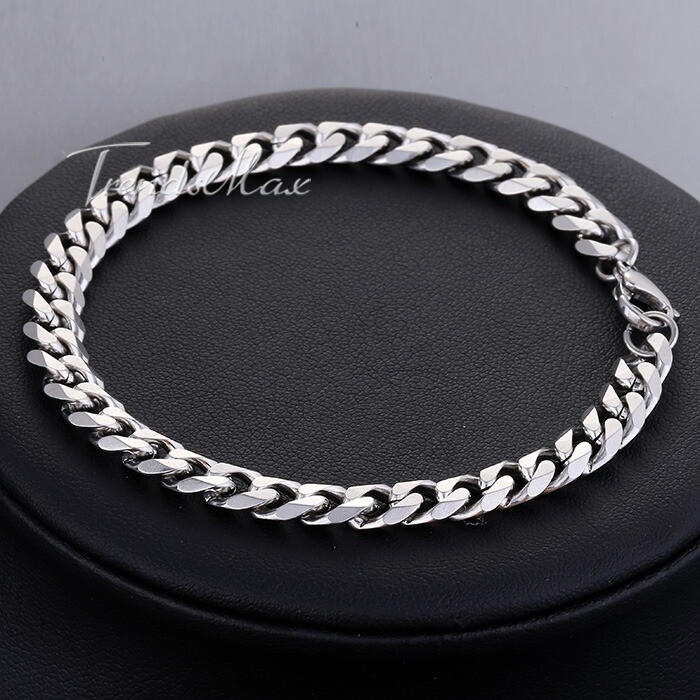 11″ Silver Curb Cuban Link Anklet Bracelet Stainless Steel Beach Chain 3/5/7mm