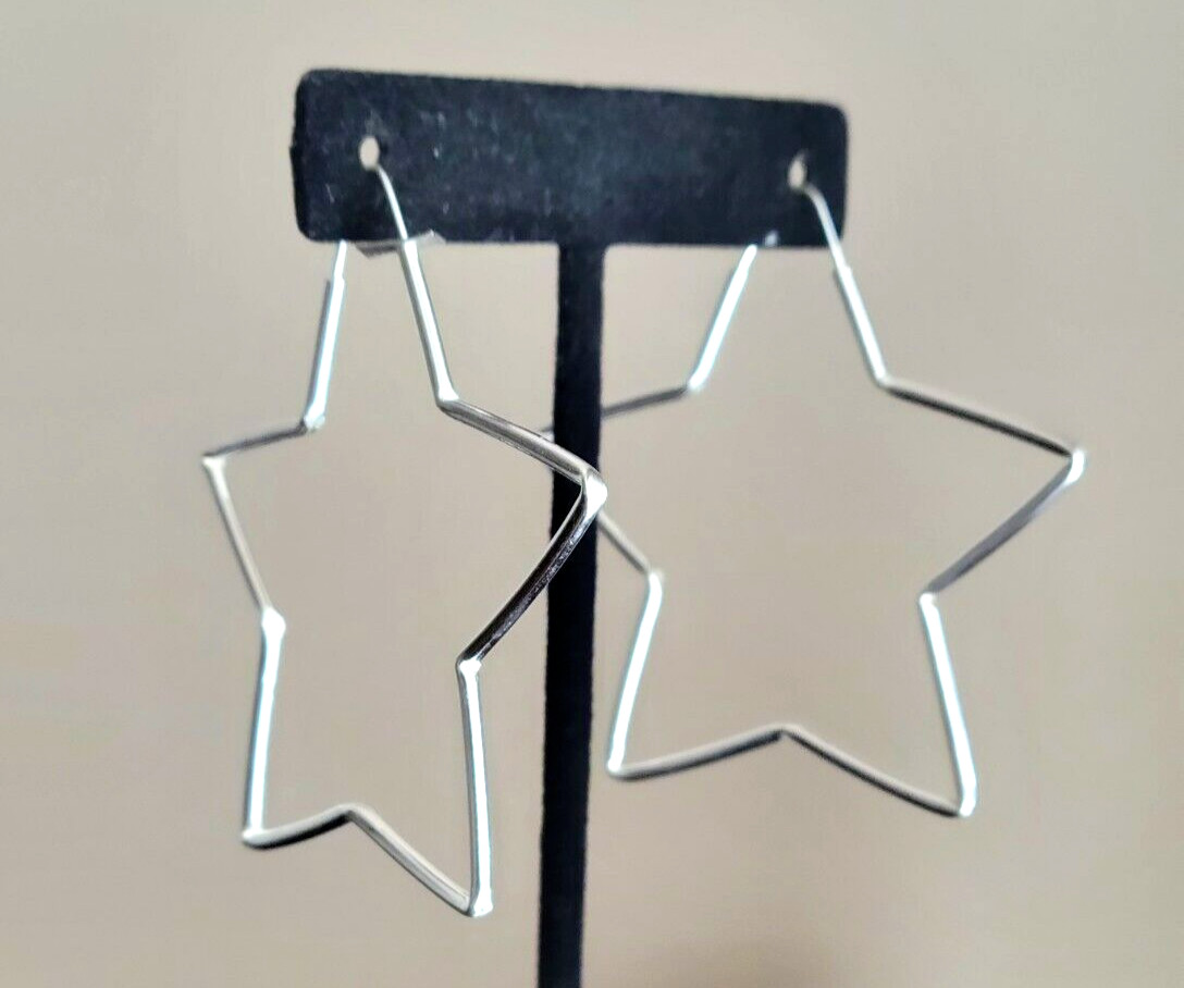 Erick’s Sterling Silver 2 3/8 in. Wide Tubular Star Hoop Earrings Taxco.925